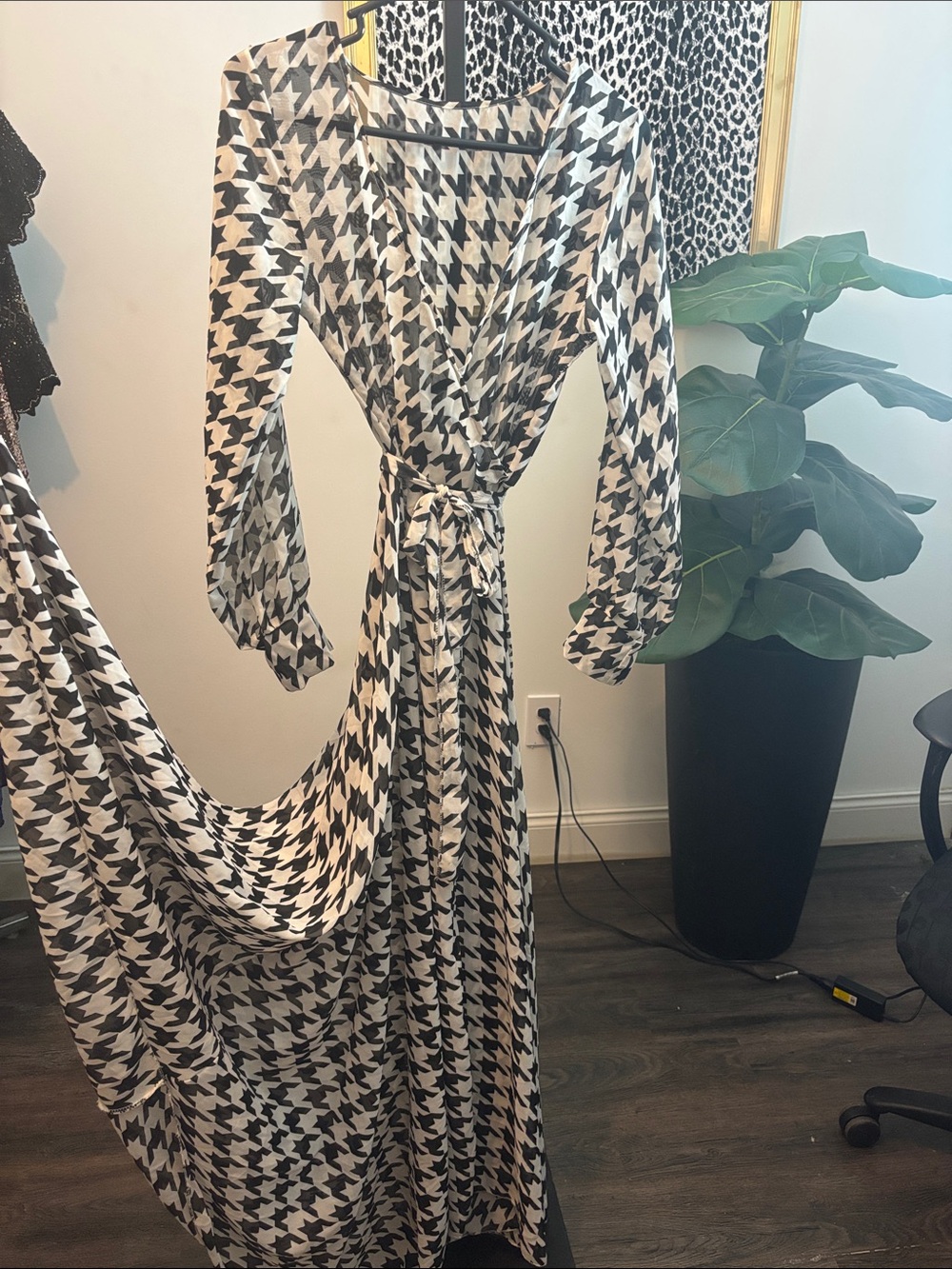 floor length houndstooth dress